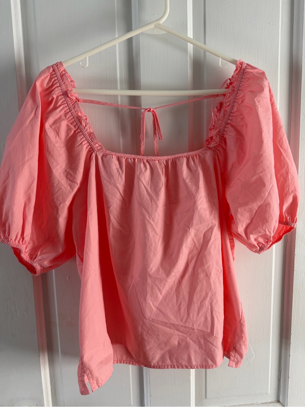 Nine West Coral Pink Puff Sleeve Peasant Top